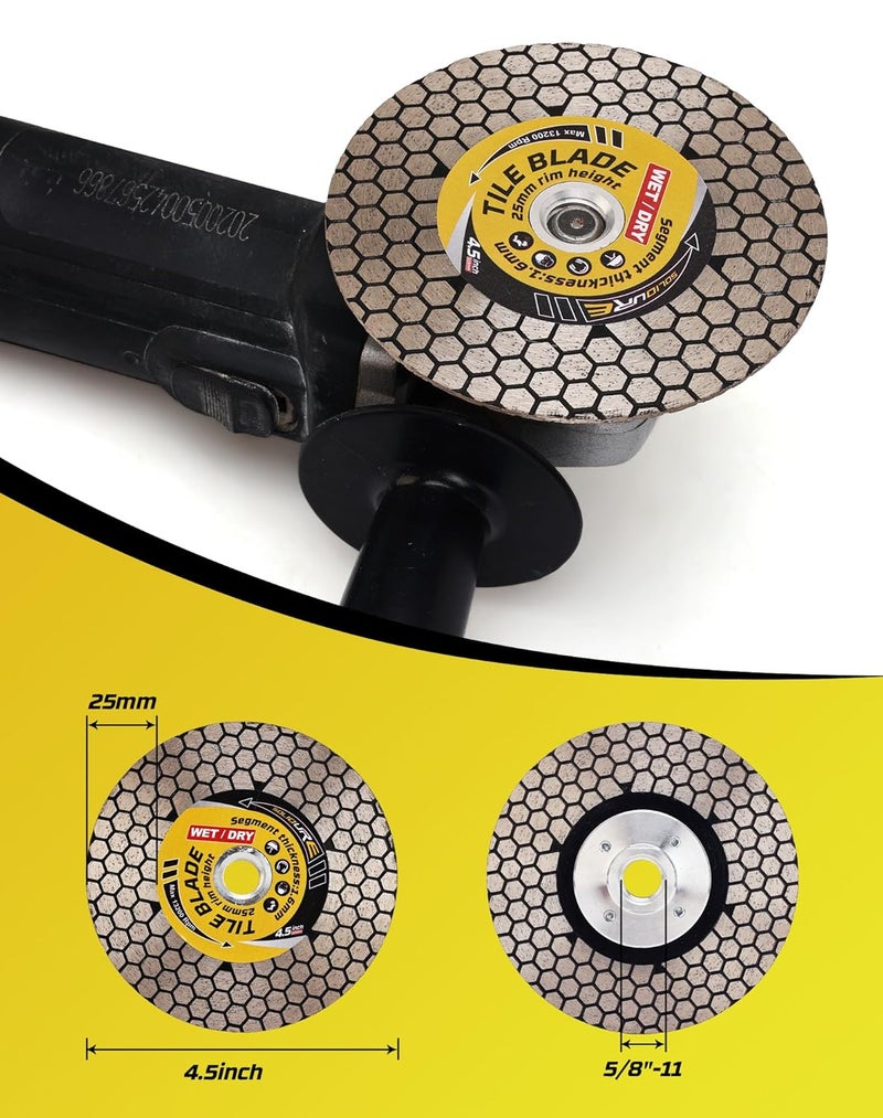 solidure Tile Blade 4.5“ Porcelain Blade with Removable 5/8"-11 Flange Cutting and Grinding for Granite Marble Porcelain Tiles - Image 4